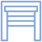 Blue garage door icon on black background.