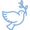 Dove outline with olive branch, black background.